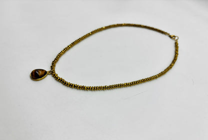 Women's Hematite Beaded Necklace with Tiger Eye Pendant