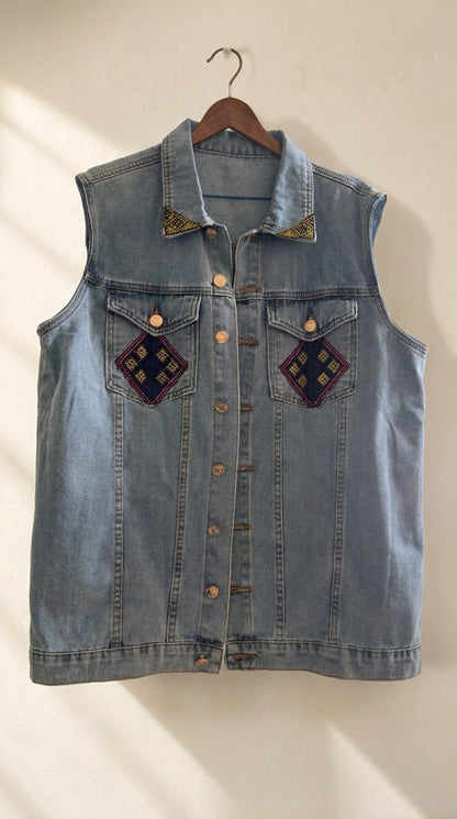 Tatreez Panel Denim Vest