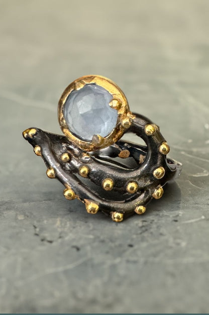 Golden Beaded Twist Ring