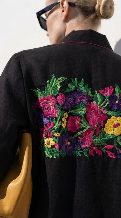 Black Floral Back-Embroidered cardigan