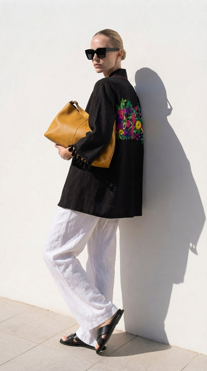 Black Floral Back-Embroidered cardigan