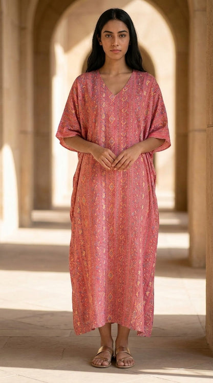 Blush Pink Patterned Jacquard Abaya
