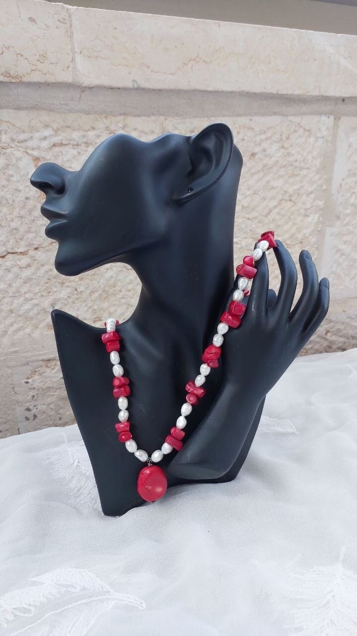 Natural Pearl &amp; Coral Necklace