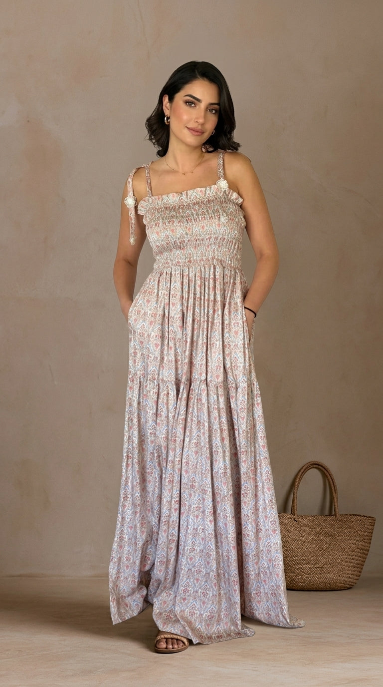 Cotton Smocked Maxi Dress
