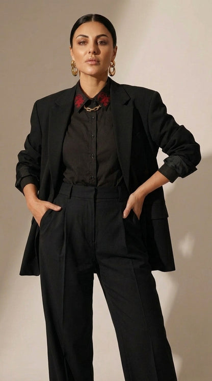 Black Embroidered Collar Shirt