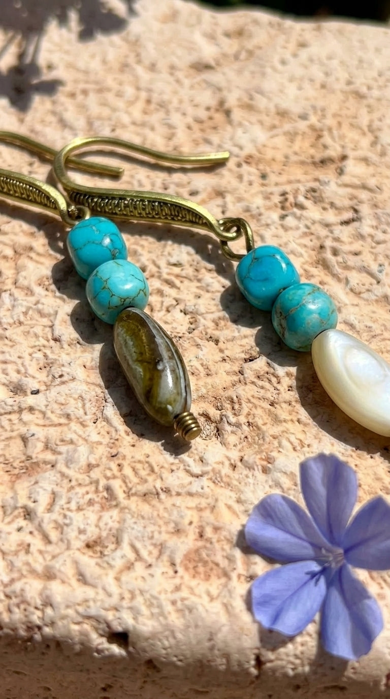 Pearl & Turquoise  Drop Earrings