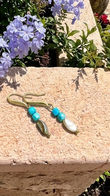 Pearl & Turquoise  Drop Earrings