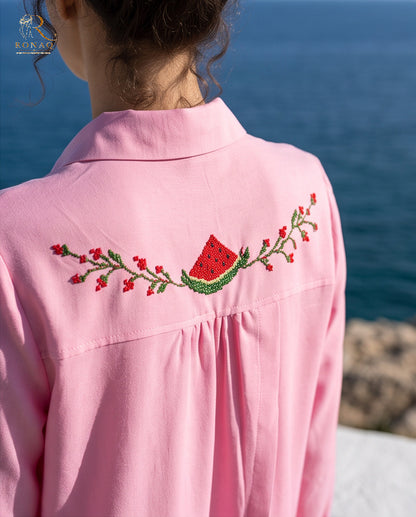 Watermelon Embroidered Shirt – Pink