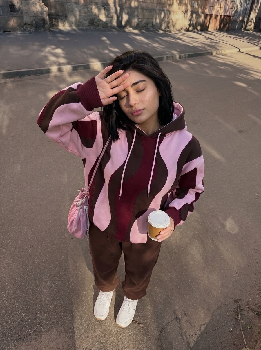 MOG Hoodie in Cherry Cola, worn