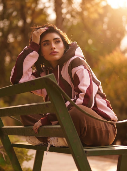 MOG Hoodie in Cherry Cola, worn