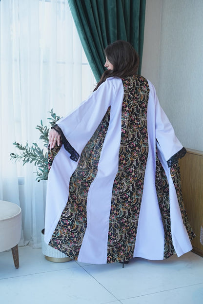 White Embroidered Open Abaya
