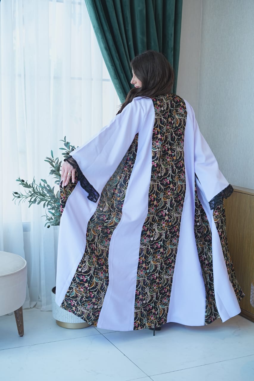 White Embroidered Open Abaya