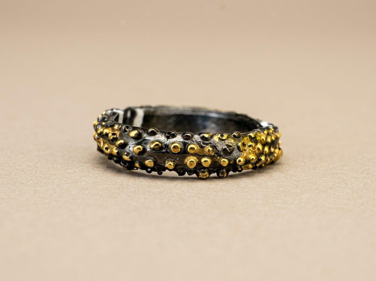 Black & Gold Studded Statement Ring