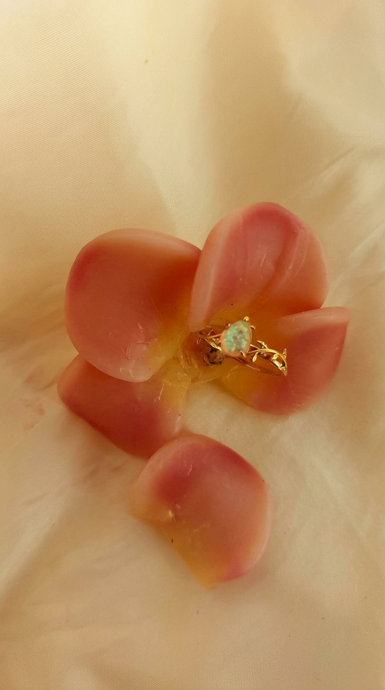 Silver Gold-Plated Natural African Opal Ring