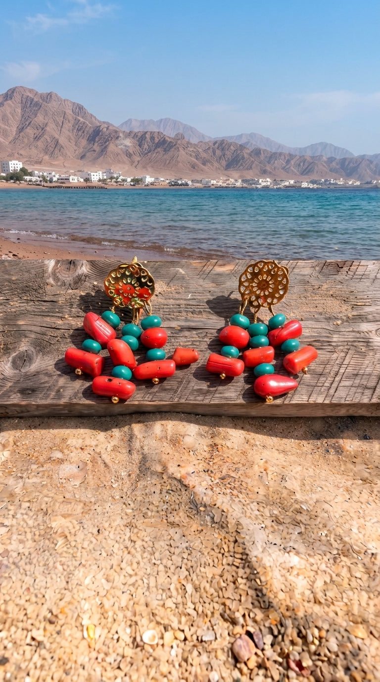 Coral & Turquoise Statement Earrings – Murjan Collection