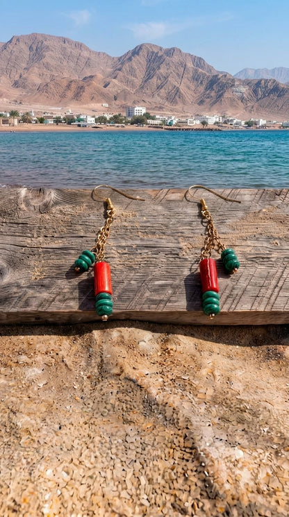 Red Coral & Malachite Drop Earrings – Murjan Collection