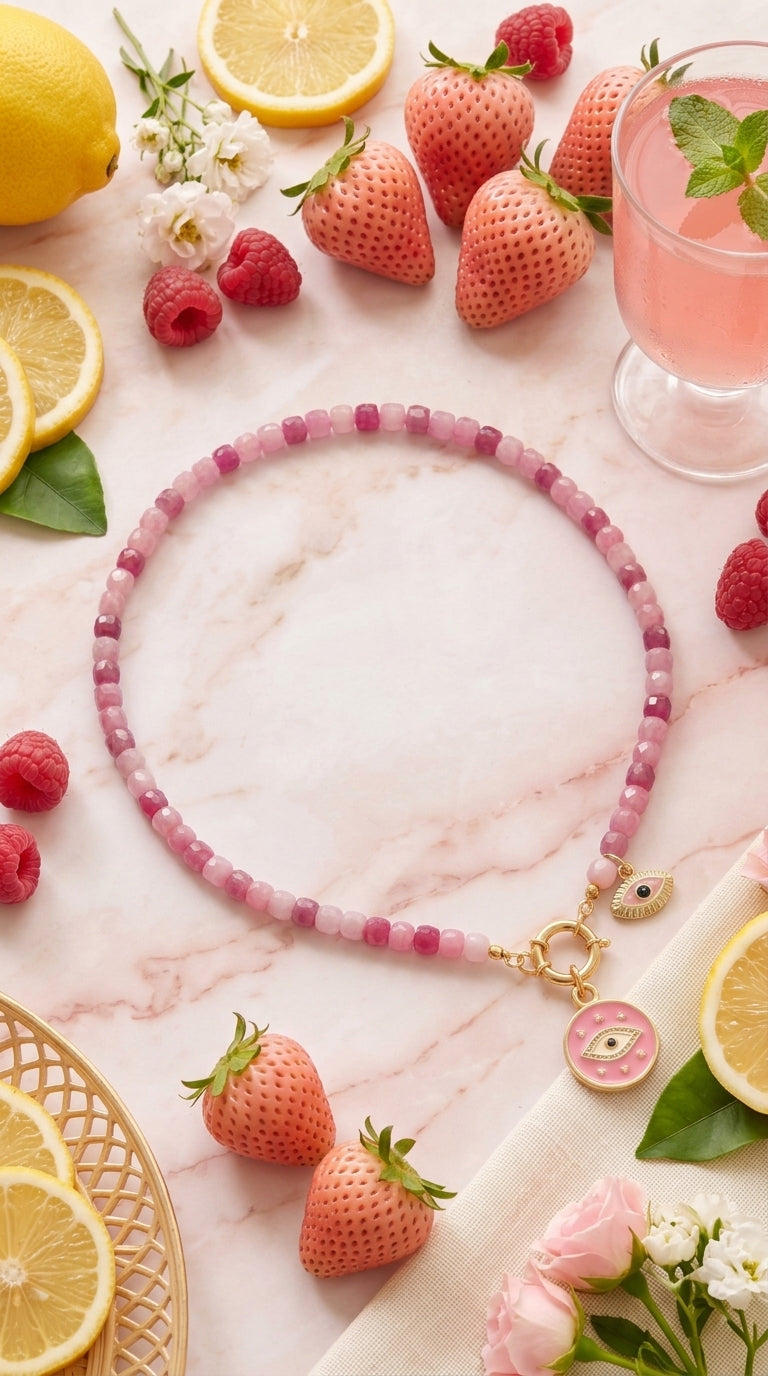 Rose Quartz & Tourmaline Evil Eye Necklace – The Pink Lemonade Collection