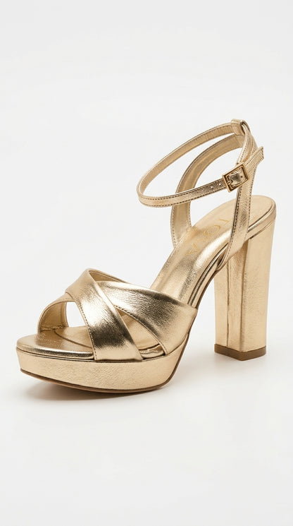 ROYA Gold Metallic Platform Block-Heel Sandals