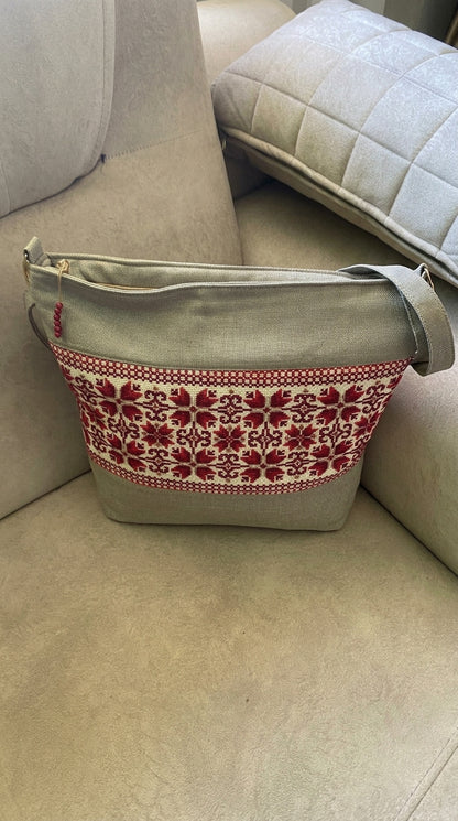 Tan Multicolor Hand-Embroidered Crossbody Bag