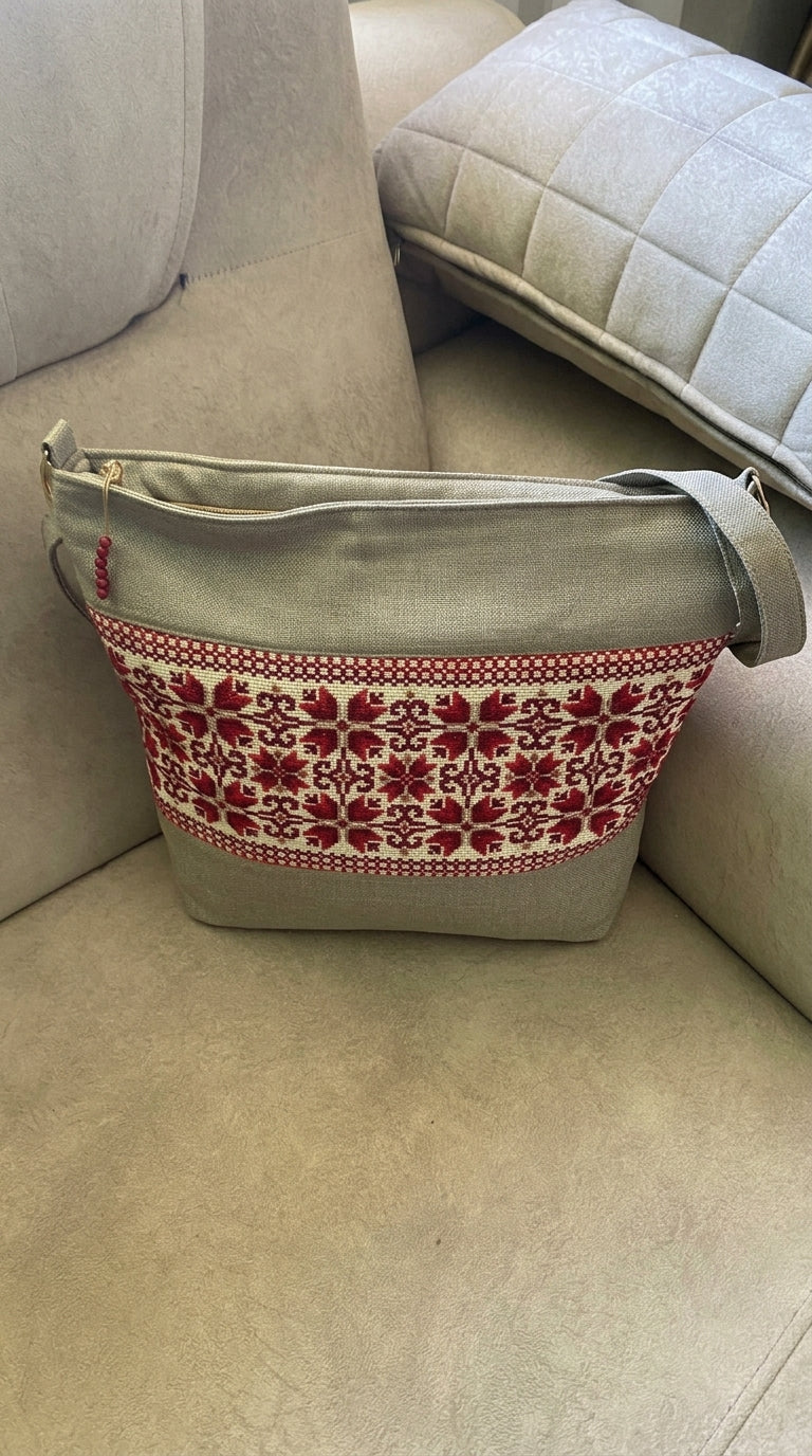 Tan Multicolor Hand-Embroidered Crossbody Bag