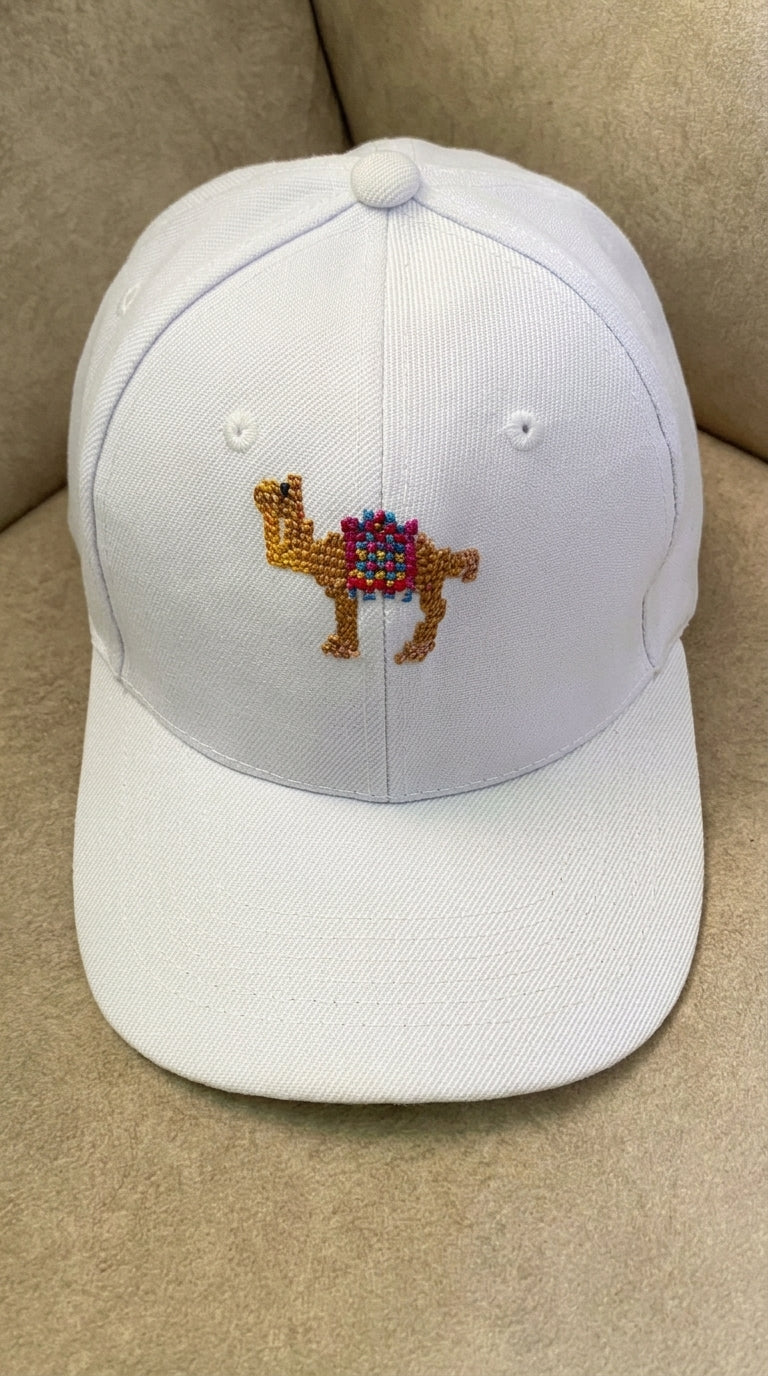 White Camel Hand-Embroidered Cap