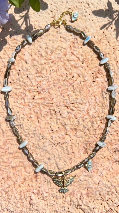 Mother of Pearl Bird Charm Necklace