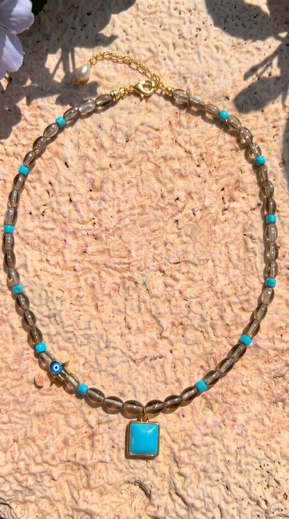 Pearl & Turquoise Evil Eye Necklace
