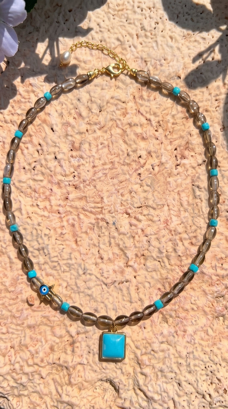 Pearl & Turquoise Evil Eye Necklace