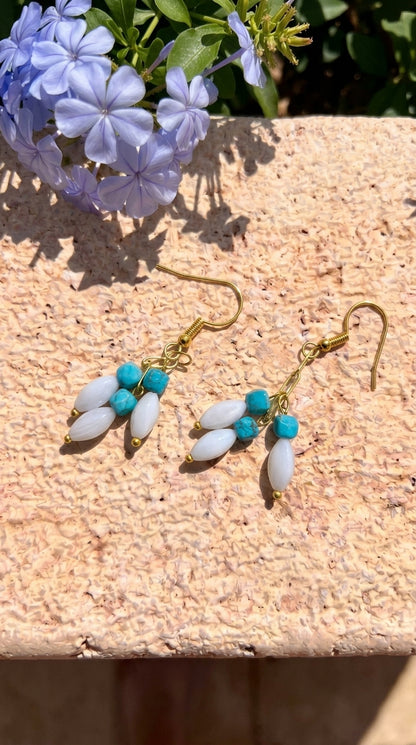 Mother of Pearl & Turquoise Cluster Earrings