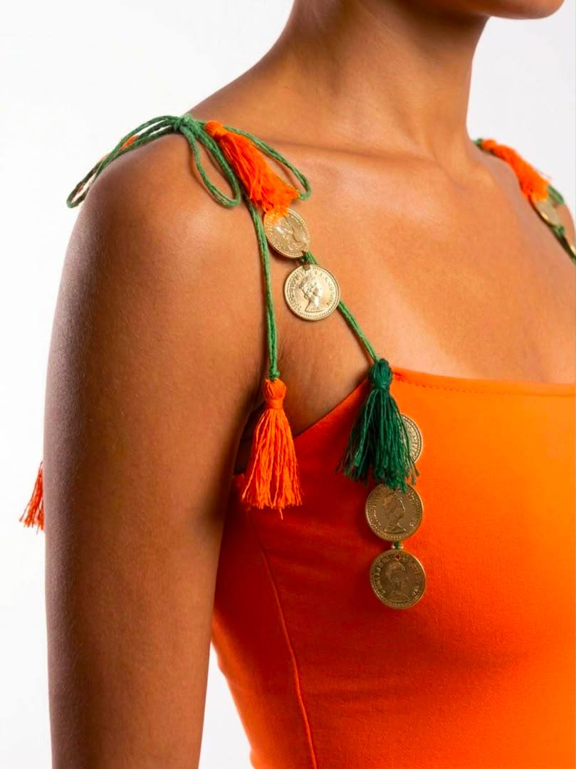 Adjustable Shoulder Ties Top — detail of the twisted cord