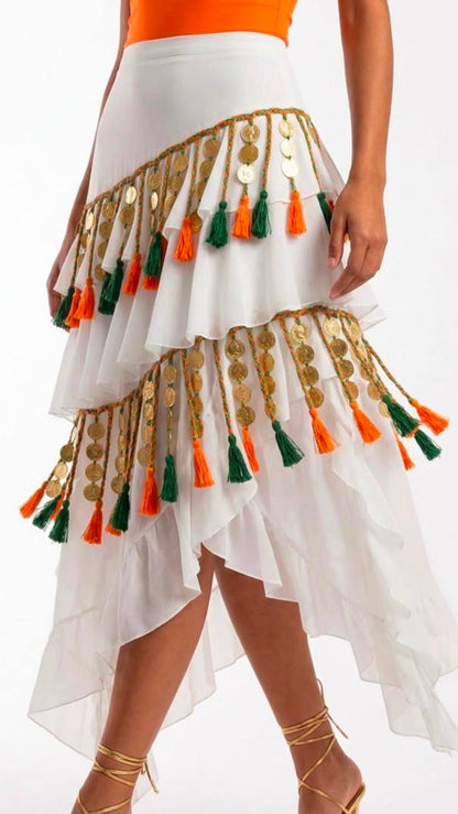 Fringe Layers Skirt in White