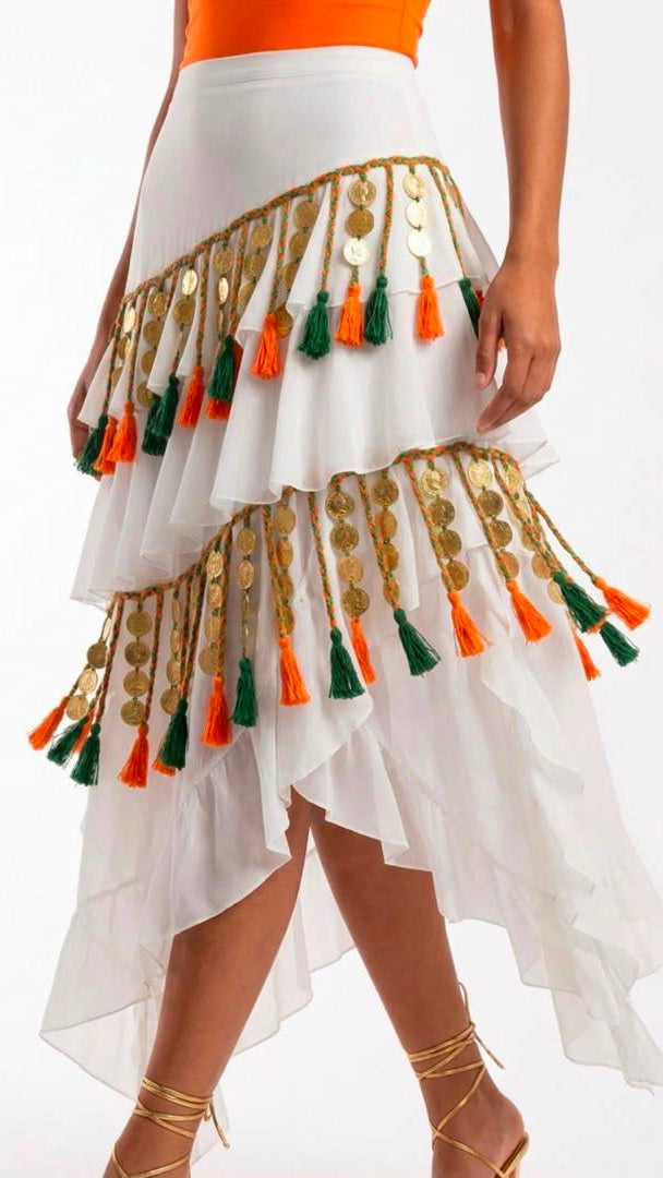 Fringe Layers Skirt in White