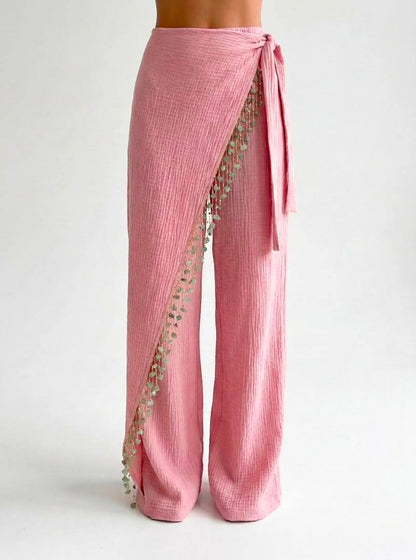 Textured Gauze with Hand Beaded Trim — detail of the hand-beaded fringe