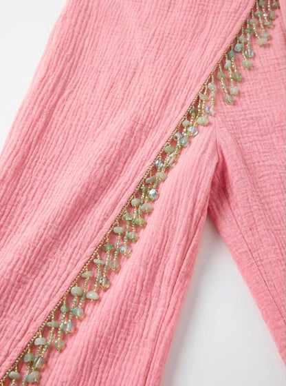Textured Gauze with Hand Beaded Trim — detail of the hand-beaded fringe