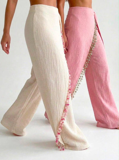 Textured Gauze with Hand Beaded Trim — detail of the hand-beaded fringe