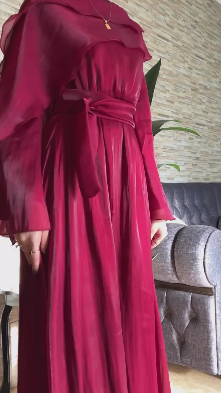 Ruffled Organza Dress – Crimson Red