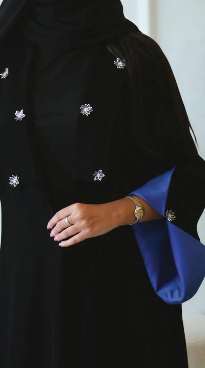 The Black & Cobalt Floral Abaya