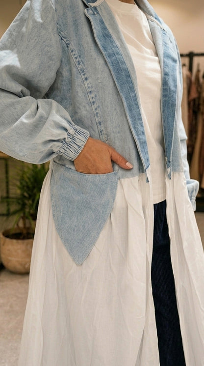 Half-Denim Modest Cardigan & Shirt Hybrid