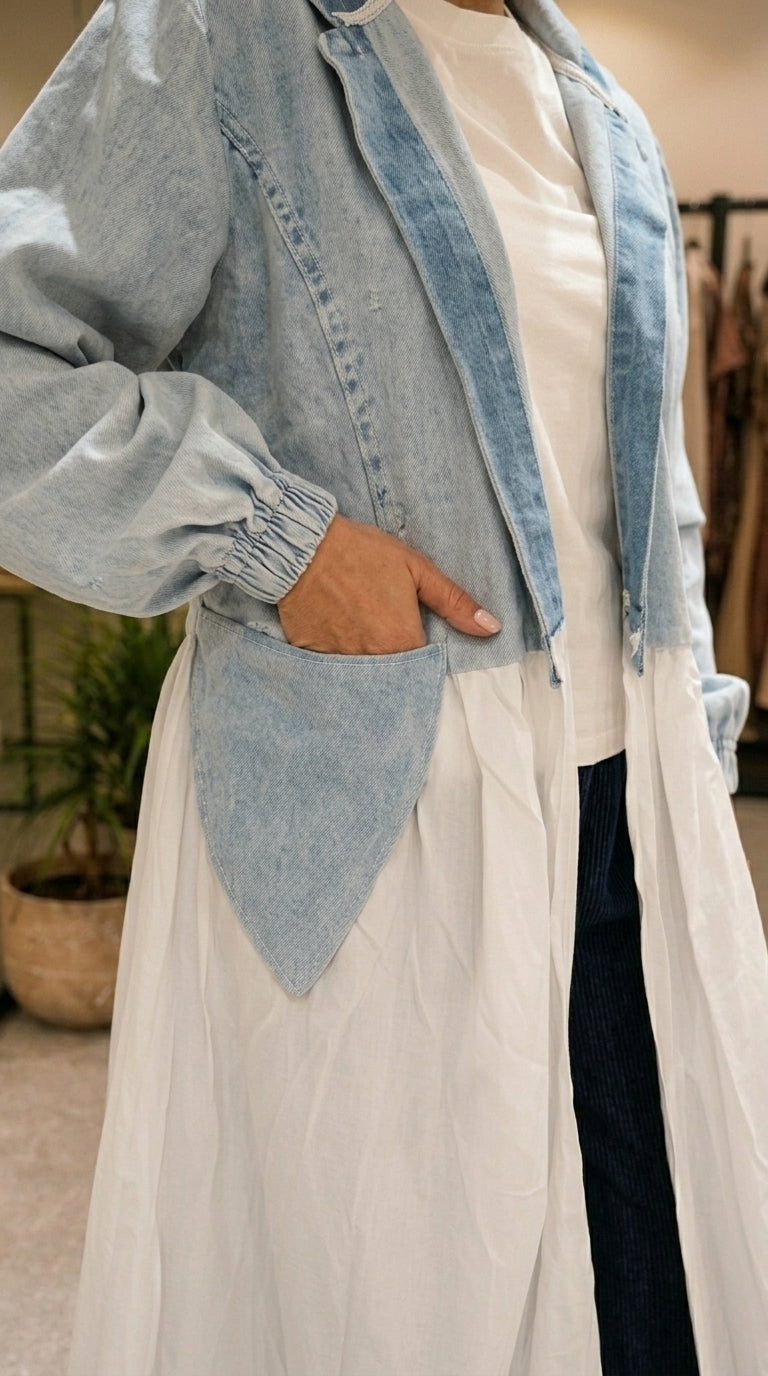 Half-Denim Modest Cardigan & Shirt Hybrid