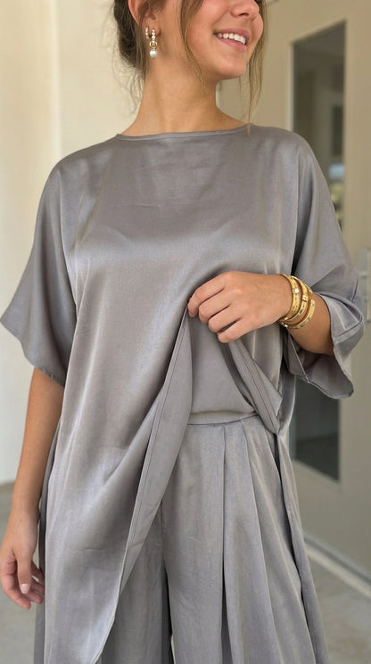 Asymmetrical Satin Tunic & Matching Pants Set