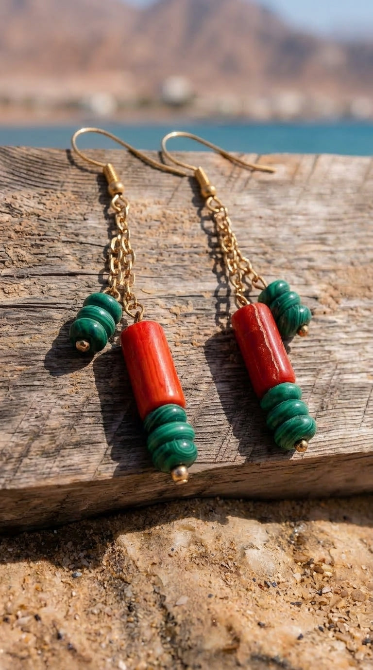 Red Coral & Malachite Drop Earrings – Murjan Collection