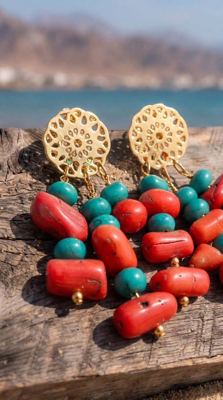 Coral & Turquoise Statement Earrings – Murjan Collection