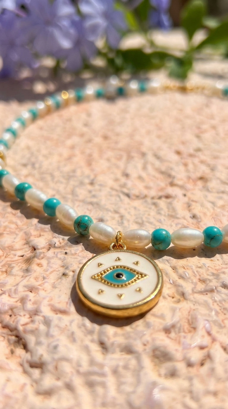 Smoky Quartz & Turquoise Evil Eye Necklace
