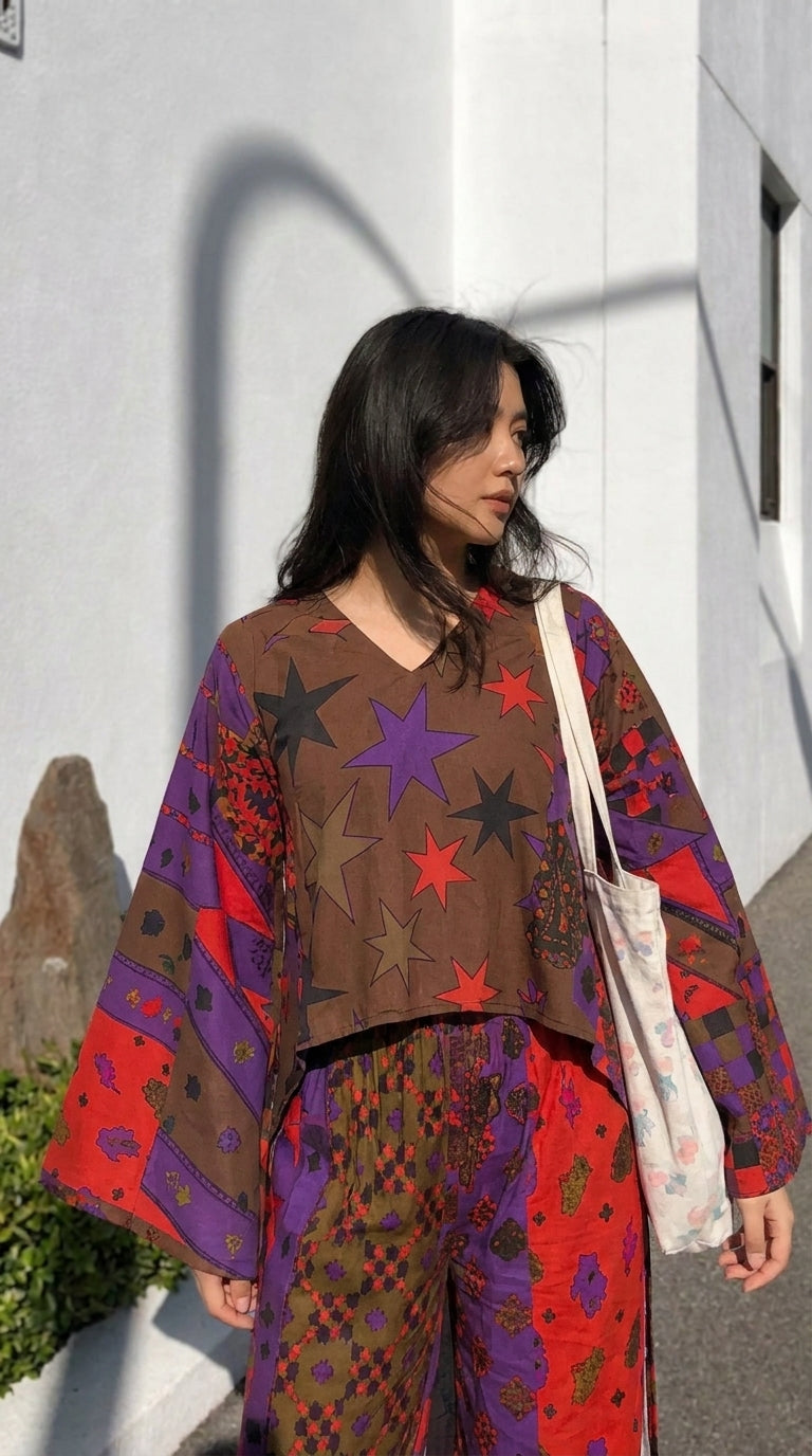 Boho Printed Kimono & Wide-Leg Pants Co-Ord Set