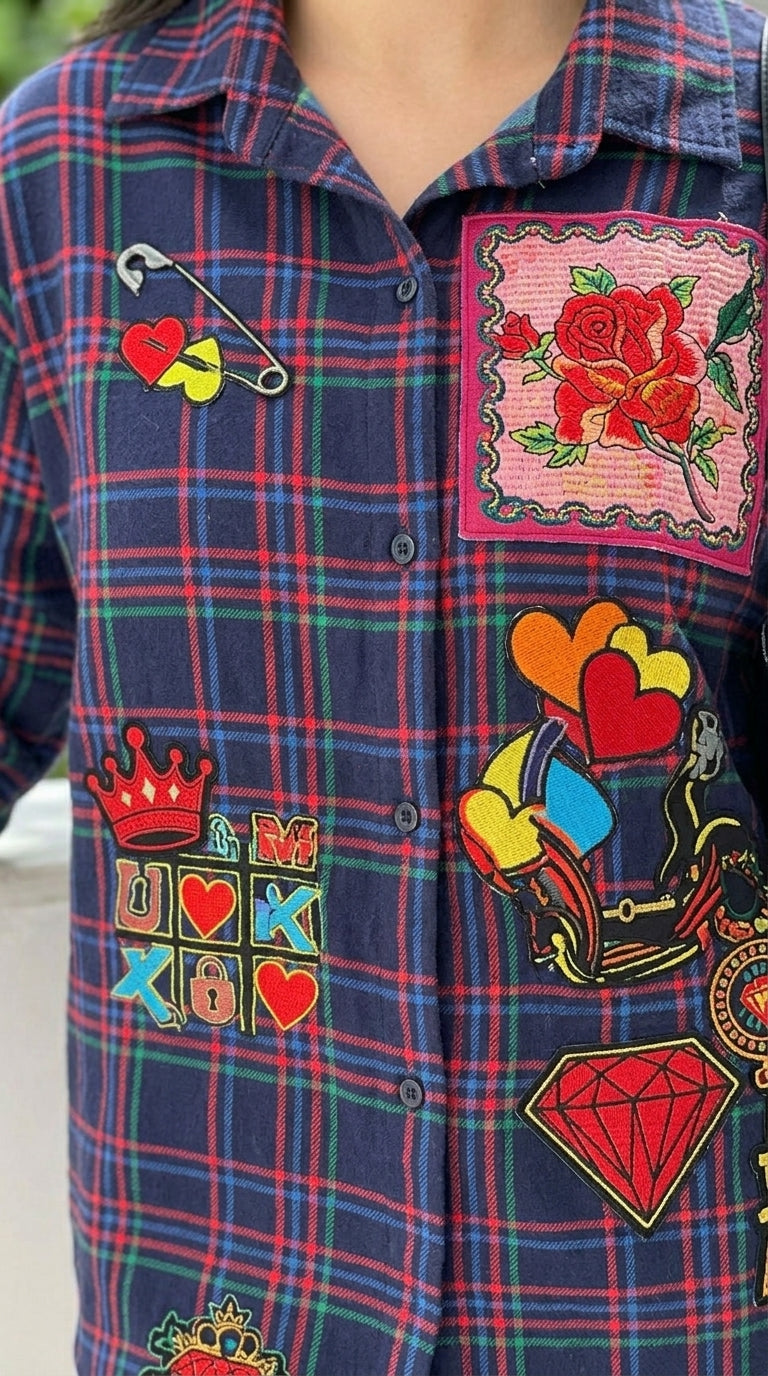Patchwork Plaid Longline Shirt