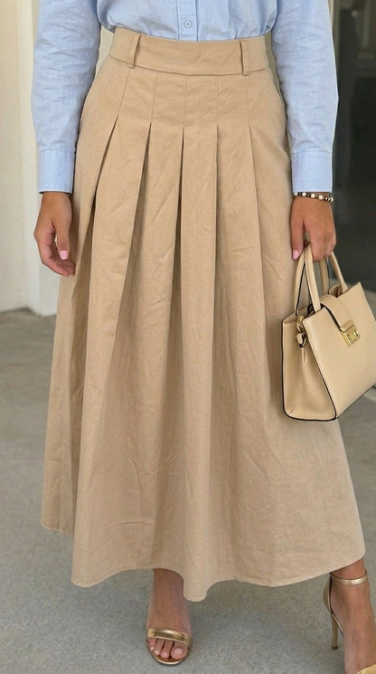 Pleated High-Waisted Midi Skirt