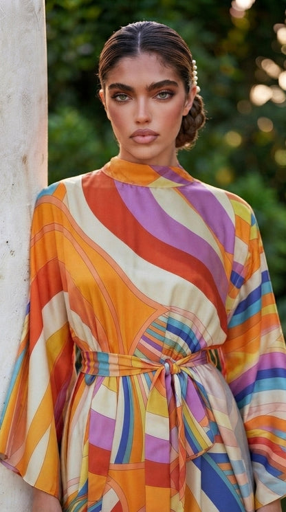 Print Longline Kaftan Dress